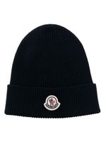 Moncler bonnet en maille nervurée à patch logo - Bleu - thumbnail