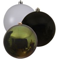 Kerstversieringen set van 6x grote kunststof kerstballen groen-wit-zwart 14 cm glans