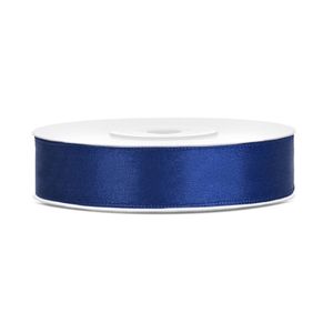 1x Hobby/decoratie donker blauw satijnen sierlinten 1,2 cm/12 mm x 25 meter