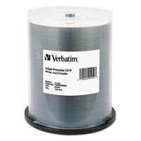 Verbatim CD-R 80MIN 700MB 52X White Inkjet Printable, Hub Printable 100pk Spindle CD-R 700MB 100 stuks