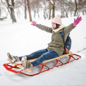 Houten en Stalen Slee met Schaatsen en Stuurstang Slee voor Sneeuwbelasting 150KG Geschikt voor Volwassenen en Kinderen Vanaf 5 Jaar