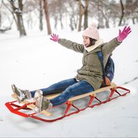 Houten en Stalen Slee met Schaatsen en Stuurstang Slee voor Sneeuwbelasting 150KG Geschikt voor Volwassenen en Kinderen Vanaf 5 Jaar - thumbnail