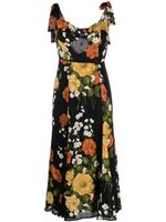 Reformation robe mi-longue Nadira à fleurs - Noir