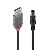 LINDY 70267 adapterkabel USB A 5,5/2,5 mm DC holle stekker, USB 2.0 type A stekker naar 5,5/2,5 mm DC holle stekker
