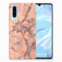 Huawei P30 TPU Siliconen Hoesje Marmer Oranje