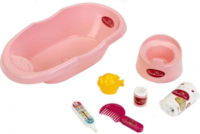 Klein babybad met accessoires Princess Coralie roze 43 x 23 x 10 cm
