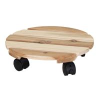 Plantenpot trolley - acacia hout - lichtbruin - rond - 40 x 40 cm - max 80 kilo