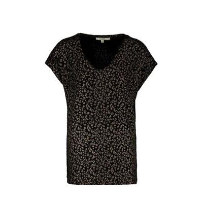Garcia T-shirt met panterprint en glitters zwart
