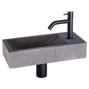 Fonteinset Differnz Ribble Natuursteen 38x18x8 cm Zwart Met Gebogen Kraan Mat Zwart