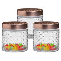 Voorraadpot/bewaarpot Blair - 3x - 500 ml - glas - koperen deksel - D11 x H13 cm