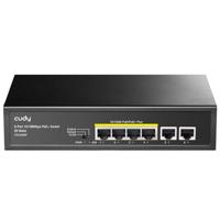 Cudy Poe+ Switch 6 poorten 10/100 Mbps, 60 W, 4 Poe/Poe+, Switch Unmanaged, CCTV-modus, VLAN, geen extra voeding, FS1006P