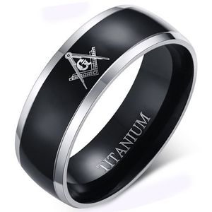 Titanium herenring Masonic Black Silver-20mm