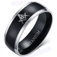 Titanium herenring Masonic Black Silver-20mm - thumbnail