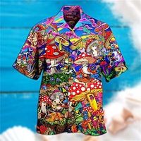 Voor heren Overhemd Hawaiiaans overhemd Grafisch overhemd Aloha-shirt Paddenstoel Strijkijzer Zwart Geel Zwart / Paars Rood Paars Buiten Straat 3D Button-omlaag Kleding Modieus Ontwerper Casual Hippie Lightinthebox - thumbnail