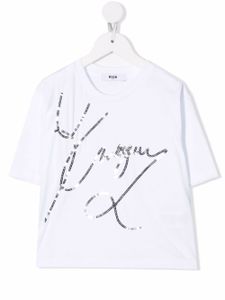 MSGM Kids t-shirt à logo brodé de sequins - Blanc