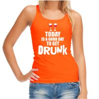 Oranje good day to get drunk wijn tanktop / mouwloos Koningsdag t-shirt voor dames XL  -