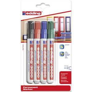 Edding E-3000 4-3000-4 Permanent marker Blauw, Groen, Rood, Zwart Watervast: Ja