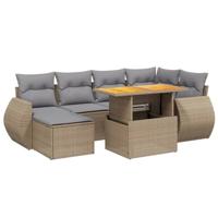 vidaXL 7-delige Loungeset met kussens poly rattan beige, tuinset, tuinmeubel, terrasset, tuinbank, terrasmeubel, loungebank, loungeset tuin