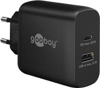 Goobay 65409 Dual Charger 65W / USB-C & USB-A snellader Power Delivery/laad-adapter met 2 USB-poorten/oplader voor mobiele telefoon, iPad, tablet enz.