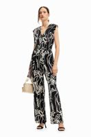 Lange jumpsuit met geïllustreerde bloemen - BLACK - M