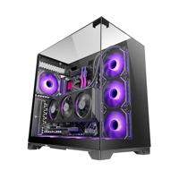 Mars Gaming MC-VISION, Gaming Behuizing ATX, Driedubbel Randloos Gehard Glas, Dubbele Kamerstructuur, Compatibel met Moederborden Omgekeerde Connector, Volledige Ondersteuning Vloeistofkoeling, Zwart