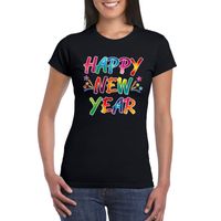 Oud en nieuw t-shirt Happy New Year zwart voor dames