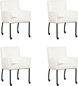 Set van 4 Witte leren moderne eetkamerstoelen Lucky - Toledo Leer Purewhite (wit leer)