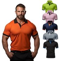 Voor heren POLO Shirt Golfshirt Buiten Casual Polo kraag Korte mouw Klassiek Kleurenblok Knoop voorzijde Button-omlaag Zomer Normale pasvorm Goudgeel Zwart / Rood Zwart Wit Geel Roze POLO Shirt Lightinthebox