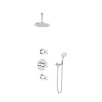 Hotbath Get Together doucheset met 2 stopkranen met 3 standen-handdouche, 15 cm plafondbuis, 25 cm hoofddouche, geborsteld nikkel