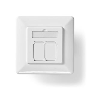 Netwerk Wanddoos | Inbouw | 2 x RJ45 Female | CAT6a | Recht | Goud Verguld | PVC | Wit | Doos