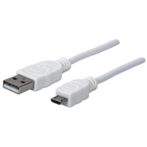 Manhattan USB-kabel USB 2.0 USB-A stekker, USB-micro-B stekker 1.80 m Wit UL gecertificeerd 324069