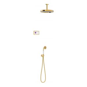 Regendouche set electronisch Tres Shower Technology Classic | Inbouw | Thermostaatkraan | 2-weg | Vintage | 24k Goud glans