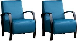 Set van 2 Blauwe leren industriële stalen fauteuils Glory - Toledo Leer Turquoise (blauw leer)