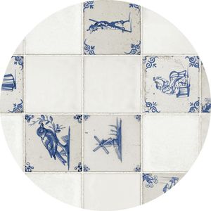 Tafelzeil/tafelkleed Delfts blauwe tegel print 160 cm rond   -