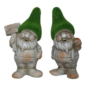 Tuinkabouter beeldje - set van 2 - Dwarf Barry en Steef - grasgroen - 28 cm - polystone