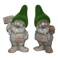 Tuinkabouter beeldje - set van 2 - Dwarf Barry en Steef - grasgroen - 28 cm - polystone - thumbnail