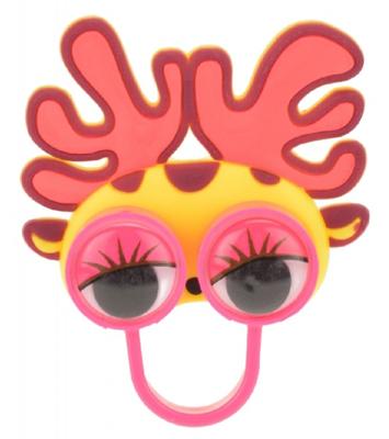 Toi Toys dierenring met wiebelogen roze/geel 6 cm