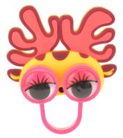 Toi Toys dierenring met wiebelogen roze/geel 6 cm