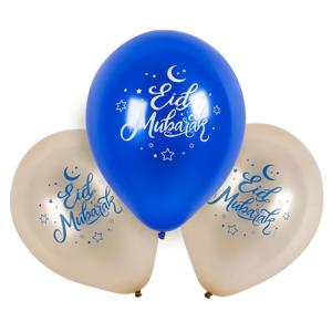 Latex Ballonnen Eid Mubarak Blauw/Goud (6st)