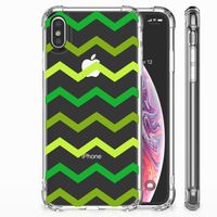 Apple iPhone Xs Max Doorzichtige Silicone Hoesje Zigzag Groen - thumbnail