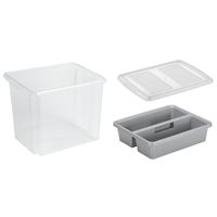 Sunware opslagbox kunststof 45 liter transparant 45 x 36 x 36 cm met deksel en organiser tray