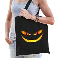Halloween Monster gezicht halloween trick or treat katoenen tas/ snoep tas zwart - Verkleedtassen