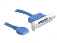 DeLOCK USB 3.0 19-pin - 2 x USB 3.0-A USB-kabel 0,4 m USB 3.2 Gen 1 (3.1 Gen 1) USB A Blauw - thumbnail