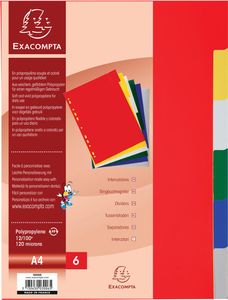 Exacompta tabbladen voor ft A4, uit PP 12/100e, 6 tabs, geassorteerde kleuren