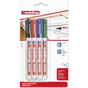 Edding 400 4-400-4 Permanent marker Blauw, Groen, Rood, Zwart Watervast: Ja