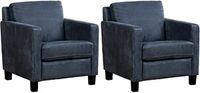 Set van 2 Blauwe leren landelijke fauteuils Smart - poot hout zwart - Kenia Leer Denim (blauw leer) - thumbnail