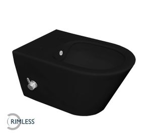 Mueller Filo randloos toilet met bidetsproeier warm/koud 53cm zwart mat