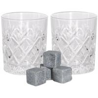 Luxe whiskyglazen set 6x stuks 200 ml met 6x whisky ijsblokstenen