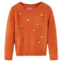 Kindertrui gebreid 140 oranjebruin, meisjestrui, trui met borduursel, trui kinderen, gebreide kindertrui, trui voor kinderen, trui peuters