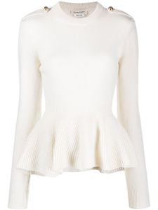 Alexander McQueen pull nervuré à ourlet péplum - Blanc